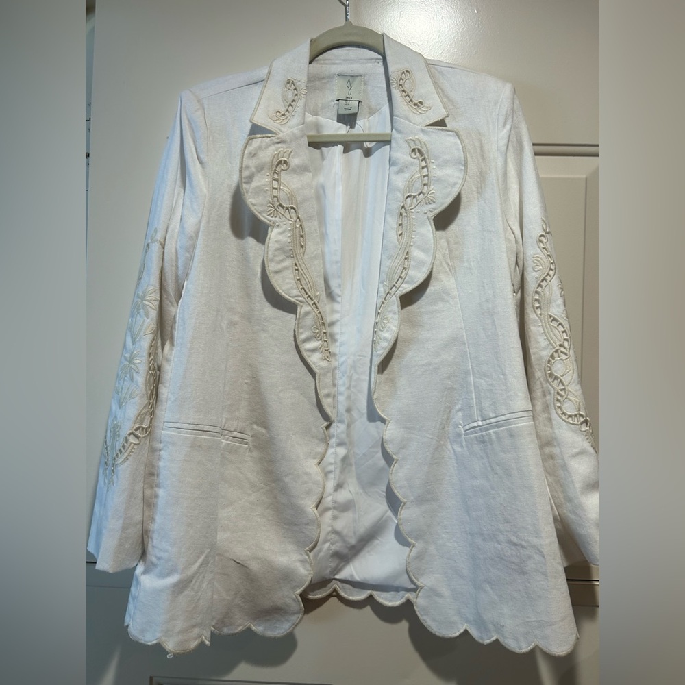 Joie Cream Scalloped Linen Blend Blazer